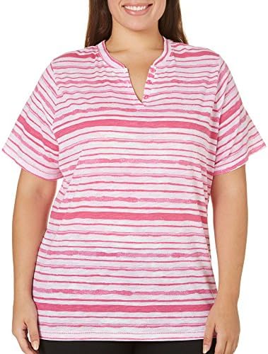 Gloria Vanderbilt Sport Plus Raquel Stripe T-Shirt 1X Beetroot pink