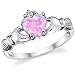 Sterling Silver 925 Irish Claddagh Friendship & Love Ring with Pink Simulated Opal Heart