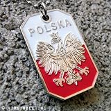 POLAND FLAG EAGLE POLSKA CREST POLISH COAT OF ARMS DOG TAG PENDANT ARMY BALL CHAIN NECKLACE
