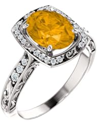 18K White Gold 9.00x7.00mm Oval Cut Citrine and Diamond Ring -- LIFETIME WARRANTY