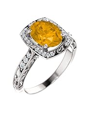 Platinum 9.00x7.00mm Oval Cut Citrine and Diamond Ring -- LIFETIME WARRANTY