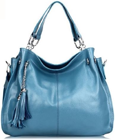 Bagqueen Calfskin Genuine Leather Handbags Fringe Purse Tote Handbags Top Handle Handbags Hobo Handbags Satchel Shoulder Handbags for Women (Blueness)