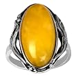 Sterling Silver Baltic Butterscotch Color Amber Oval Classic Ring Cabochon Size 10x20mm