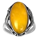 Sterling Silver Baltic Butterscotch Color Amber Oval Classic Ring Cabochon Size 10x20mm