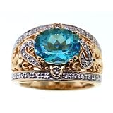 Exotic & Rare Gems 14k Apatite and Diamond Ring By Designer Michael Valitutti
