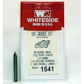 WHITESIDE MACHINE 1541 SOLID CARBIDE 3F 60 DEGREE V-GROOVE ROUTER BIT W/INCLUDED ANGLE 1/4 DIA