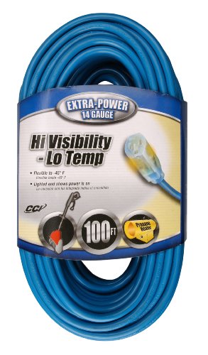 Coleman Cable 02469 14/3 SJTW Low-Temp Outdoor Extension Cord with Lighted End, 100-Foot Coleman Cable 02469 14/3 SJTW Low-Temp Outdoor Extension Cord with Lighted End, 100-Foot