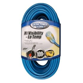 Coleman Cable 02469 14/3 SJTW Low-Temp Outdoor Extension Cord with Lighted End, 100-Foot