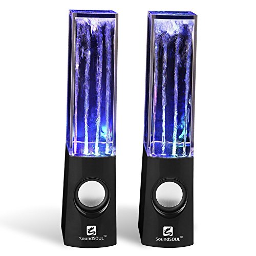 SoundSOUL Dancing Water Speakers LED Speakers Light Show Water Fountain Speakers (3.5mm Audio Plug, 4 Colored LED Lights, Dual 3W Speakers, Portable Lightweight ) - Black