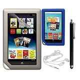 Skque Clear Screen Protector + Blue Soft Silicone Cover Case + Touch Screen Tablet/Smart Phone Stylus Pen(Black Body) + Earphone headset w/mic for Barnes&Noble Nook Color Ebook Reader