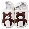 Kidzuu Soft Sole Baby Infant Leather Crib Shoes White Brown Bear