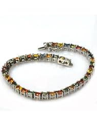 De Buman 18k Yellow Gold and Sterling Silver Genuine Color Sapphire Bracelet