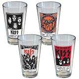 KISS Poster Art Pint Glass - 16 Ounce Rock Band Collectibles (Set of 4)