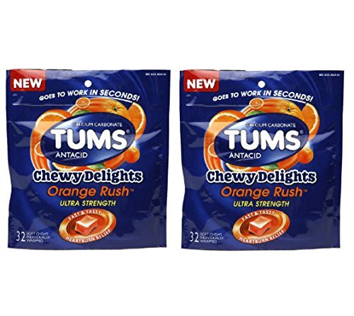 Tums Ultra Strength Chewy Delights Orange Rush 32 Soft Chews (Pack of 2)