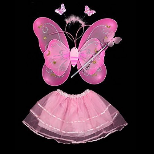 HuaYang Lovely Butterfly Wing Wand Headband Dress Girl Fairy Princess School Show Stage Costume 4pcs/Set(Pink) by HuaYang