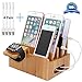 Pezin & Hulin Bamboo Charging Stations for Multiple Devices, Desk Docking Station Organizer for Cell Phone, Tablet, Watch (Include Bamboo Wood Dock Station, Watch Stand, 4 USB Charger Cables 8inch)