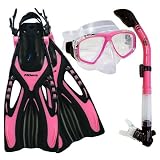 PROMATE Snorkeling Scuba Diving PURGE Mask Snorkel Fins Gear Set - Pink - S M