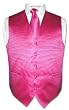 Men's Dress Vest & NeckTie Hot Pink / Fuchsia Horizontal Striped Woven Design Set for Suit or Tuxedo