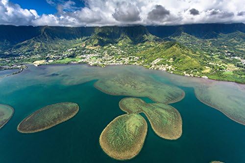 Aerial view of Sand Bars in Kaneohe Bay at Kahalu'u, Oahu, Hawaii print picture photo photograph fine art