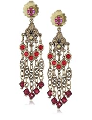 Sorrelli "Ruby Cocktail" Cascading Red and Gold Cut Crystal Chandelier Post Earrings