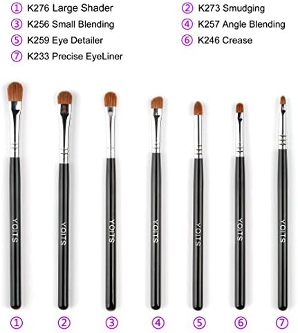 Eye Makeup Brush set with Weasel Hair: Includes Eyeshadow Eyeliner Brow Blending Smudger Crease Foundation Brush - Angled, Definer, Precision -with Case