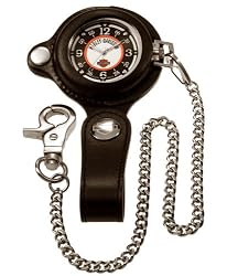 Harley-Davidson&reg; Bulova Pocket watch with black leather belt fob and chain. Luminous dial, hands, and markers. 76A135