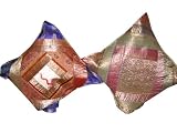 Cushion Case-2 Navy Blue Pink Vintage Silk Sari Brocade Toss Pillow Covers
