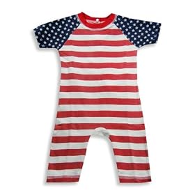 Gold Rush Outfitters – Infant Boys Short Sleeve Striped Coverall, Red, White, Blue (Size 12-18Months)