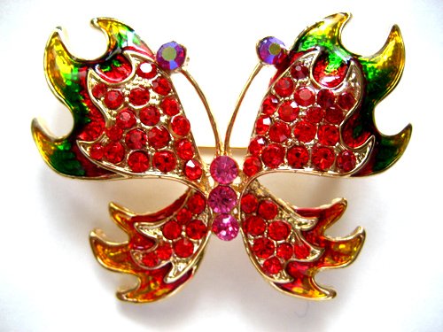 Fiery Fire Ruby Red Crystal Rhinestone Butterfly Costume Jewelry Pin Brooch