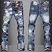 Fashion Mens Jeans Torn Jeans Patched Holey Washed Words Straight Leg Fitted LS