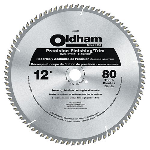 Oldham 12080TP All Purpose 12-Inch 80 Tooth ATB Trim and Finishing Saw Blade with 1-Inch Arbor