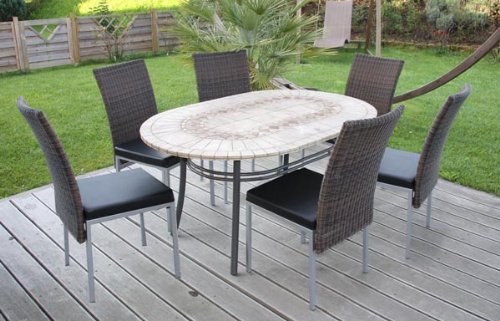 6x Gartenstuhl M9248, Stuhl, Poly-Rattan ~ braun-gelb