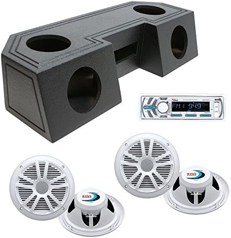 Water Resistant Universal ATV Front Guide Rail (4) 6 1/2" Speakers & Radio Speaker Audio Box with Boss MCK1440W.64 Package