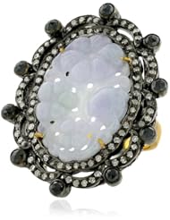 18kt Yellow Gold Diamond Pave Jade Carved Ring Silver Antique Style Jewelry