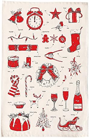 Kitchen Dish Towels: Handmade Cotton Tea Towels for Baking, Cooking and Napkins: Machine Washable: Christmas Delight, Red