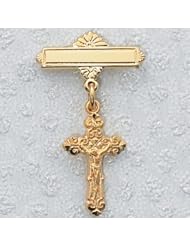14K Gold over Solid .925 Sterling Silver Crucifix Cross Rhodium Baby Pin Infant Baptism Communion Jewelry Charm New