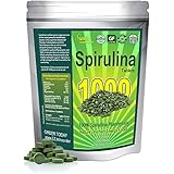 Spirulina Tablets (Mega-pack 1000 tablets). Organic, raw, non-GMO. 100% Pure Green Superfood Spirulina Plantensis Supplement. Maximum Protein and chlorophyll. No preservatives or fillers.