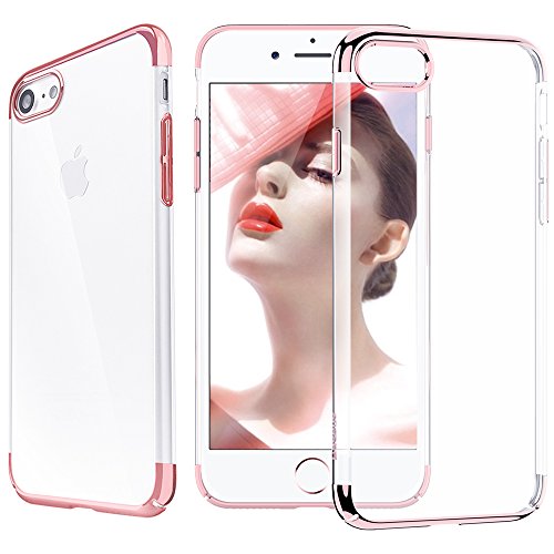 iPhone 7 Case, [Glitter] [Electroplating] [Metallic Finishing] [Scratch Resist] [Shockproof] [Crystal Clear] Transparent Ultra Slim Case Cover for Apple iPhone 7 - Rose Gold