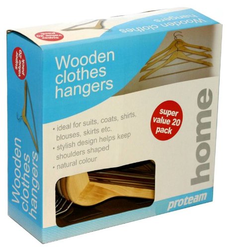 Proteam Flat Wooden Hanger Set, 20 Piece