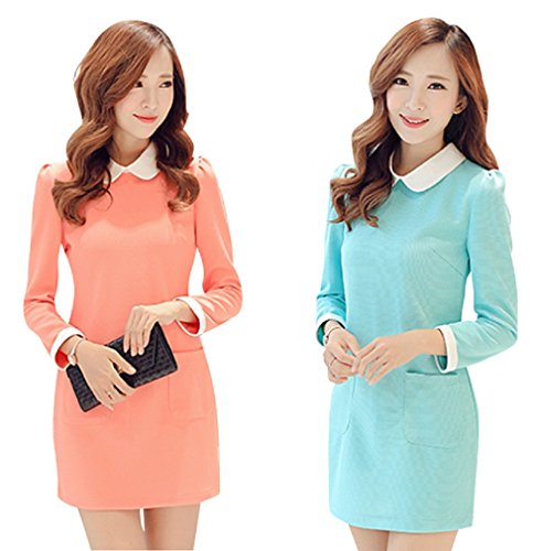 【ARINCO】 襟付 清楚 ワンピース レディース ミニ丈 春 カラー エレガント ピンク ブルー サイズ S M L XL XXL