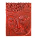 Wooden Buddha Face Wall Panel - Red