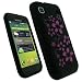igadgitz Silikon Schutzh�lle H�lle Tasche Etui Skin Case in Schwarz mit Motif Blumen in Farbe Pink Rosa f�r Samsung Galaxy S i9000 Android Smartphone Handy + Display Schutzfolie