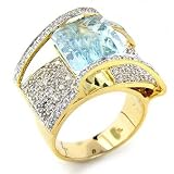 14K Radiant Cut Aquamarine & Diamond Ring
