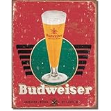 IMAGE OF Budweiser Beer Tin Metal Sign : Retro Glass & Logo , 12x16
