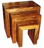 Cube Sheesham Hardwood Nest Of 3 Tables