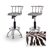 2 Animal Zebra Print Faux Fur Chrome Adjustable Barstools