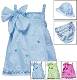 Rare Editions Baby/Infant Girls 3M-24M 3-Piece AQUA-BLUE FLORAL EMBROIDERED BOW SHOULDER SMOCKED Spring Summer Party DRESS RRE-96019S-S196019-12M
