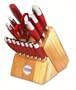 KitchenAid 16-Piece Silicone-Handled Cutlery Set in Traditional Natural Block, Red