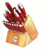 KitchenAid 16-Piece Silicone-Handled Cutlery Set in Traditional Natural Block, Red