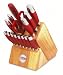 KitchenAid 16-Piece Silicone-Handled Cutlery Set in Traditional Natural Block, Red